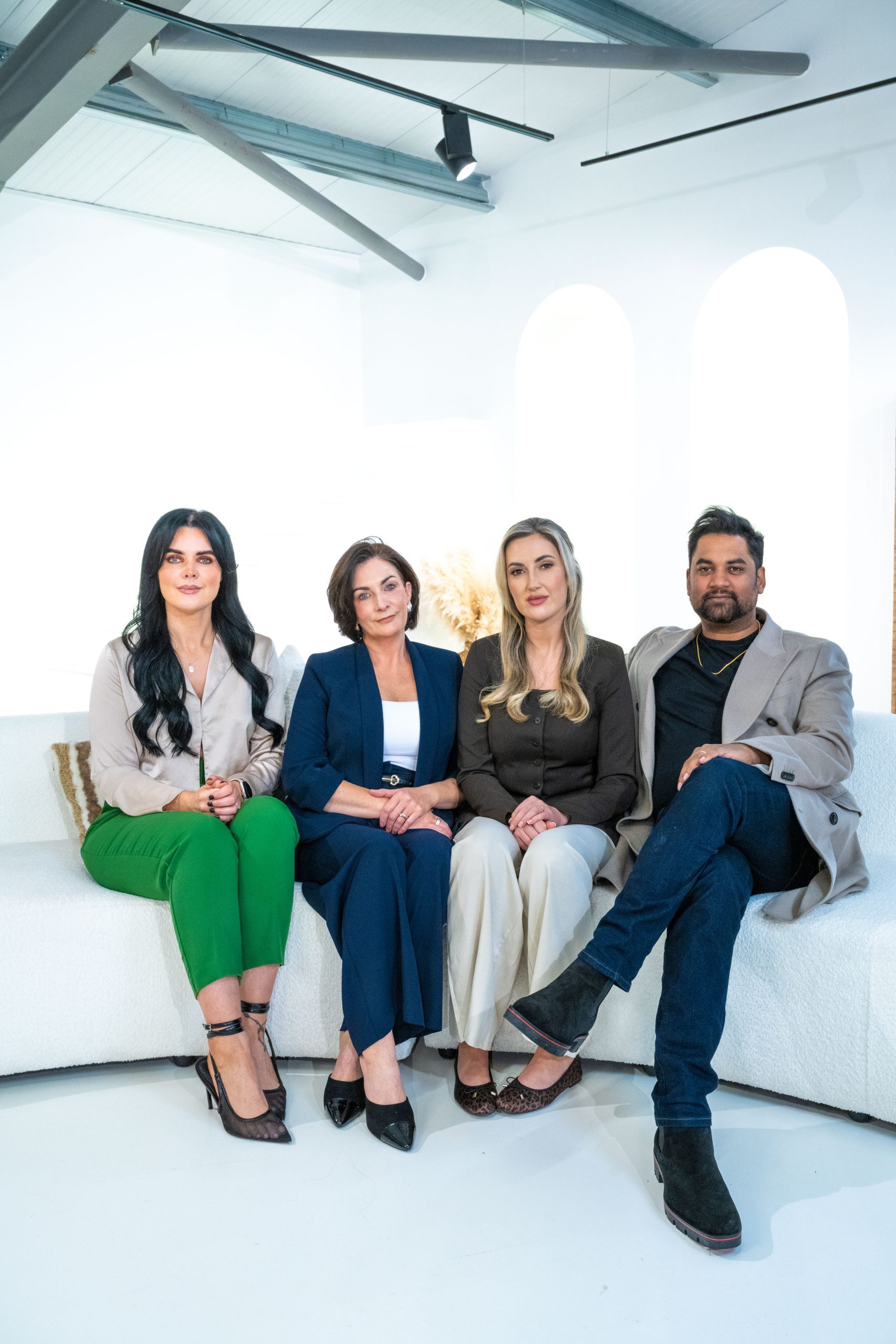 The A Aesthetics team seated together: Nurse Prescriber Duvessa, Nurse Noeleen, Nurse Shona and Dr Arun
